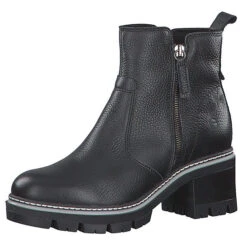 Tamaris Damen Elegante Stiefelette 1-25492-25 Schwarz 001 BLACK Leder Mit TOUCH-IT Ankle Boots - Schwarz