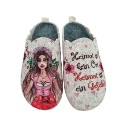 Hausschuhe GABRIELA - Filzhausschuhe Mit Modischem Dirndl-Druck Hüttenschuhe