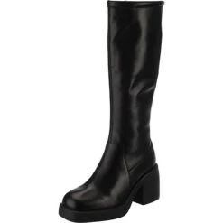 Fashion Blockabsatz Leder Boots Plateau-Stiefel - Schwarz
