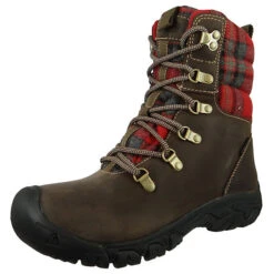 Damen Winterstiefel Wanderschuhe Winterschuhe Greta Boot WP 1026597 Braun Dark Brown/Red Plaid Leder Und Textil Mit KEEN.FREEZE Gummi-Außensohle & EVA & EVA Klassische Stiefel - Braun