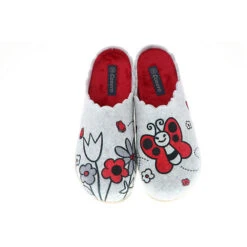 Damen Hausschuhe Pantoletten Pantoffeln Schmetterling Blumen Grau/rot/mehrfarbig - Grau