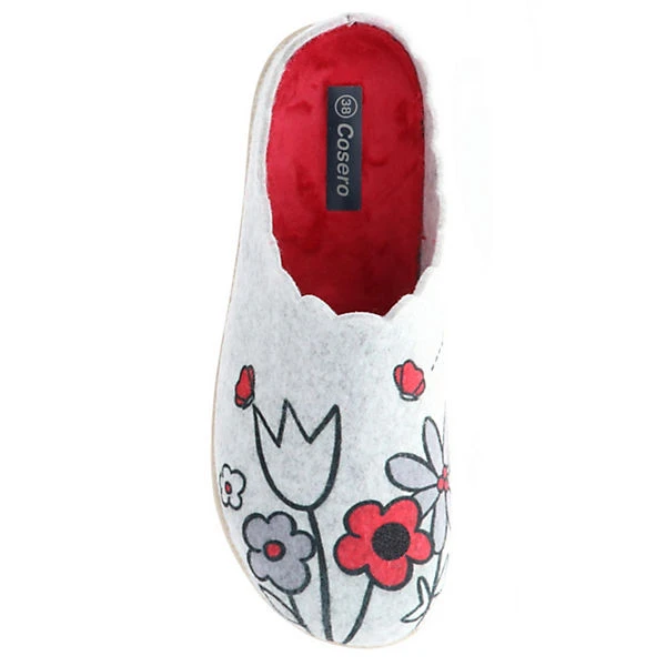 Damen Hausschuhe Pantoletten Pantoffeln Schmetterling Blumen Grau/rot/mehrfarbig - Grau 7 Damen Hausschuhe Pantoletten Pantoffeln Schmetterling Blumen Grau/rot/mehrfarbig - Grau – Bild 7