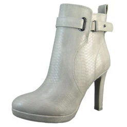 Buffalo Damen Elegante Stiefelette Audrina 1281188 Grau Snake Light Grey Kunstleder Ankle Boots - Grau