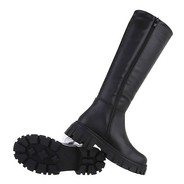 Plateaustiefel Reißverschluss, Blockabsatz, - Schwarz 5 Plateaustiefel Reißverschluss, Blockabsatz, - Schwarz – Bild 5