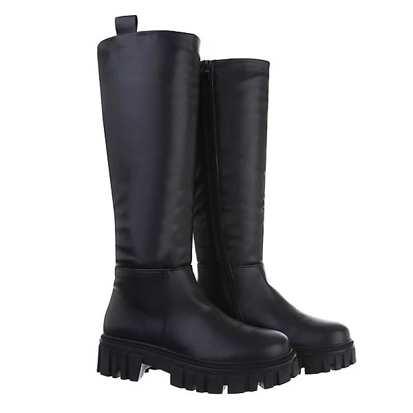 Plateaustiefel Reißverschluss, Blockabsatz, - Schwarz 7 Plateaustiefel Reißverschluss, Blockabsatz, - Schwarz – Bild 7