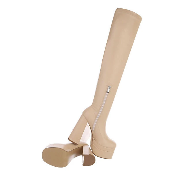 Plateaustiefel Reißverschluss, Blockabsatz, - Beige 5 Plateaustiefel Reißverschluss, Blockabsatz, - Beige – Bild 5