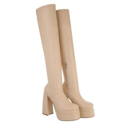 Plateaustiefel Reißverschluss, Blockabsatz, - Beige 13 Plateaustiefel Reißverschluss, Blockabsatz, - Beige -Schuh Rabatt Geschäft 29129416 07