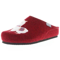 Damen Hausschuhe Pantoffeln Pantoletten Slipper Naturwollfilz (Alpaka) Rot/bordeauxrot - Rot
