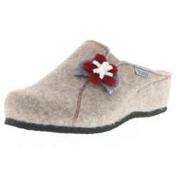 Damen Hausschuhe Pantoffeln Pantoletten Slipper Naturwollfilz Blume Beige - Beige