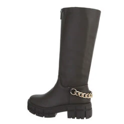 Plateaustiefel Reißverschluss, Blockabsatz, Kette