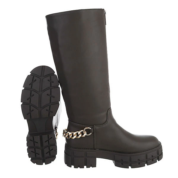 Plateaustiefel Reißverschluss, Blockabsatz, Kette 2 Plateaustiefel Reißverschluss, Blockabsatz, Kette – Bild 2