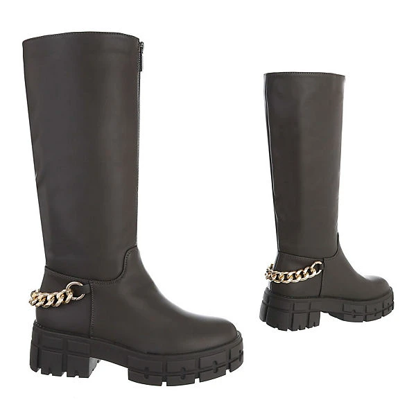 Plateaustiefel Reißverschluss, Blockabsatz, Kette 3 Plateaustiefel Reißverschluss, Blockabsatz, Kette – Bild 3