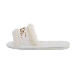 Hausschuhe , Flach, Dekofell, Offene Ferse