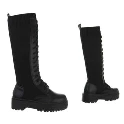 Plateaustiefel Lochschnürung, Blockabsatz, - Schwarz 5 Plateaustiefel Lochschnürung, Blockabsatz, - Schwarz -Schuh Rabatt Geschäft 29427337 03