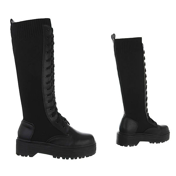 Plateaustiefel Lochschnürung, Blockabsatz, - Schwarz 3 Plateaustiefel Lochschnürung, Blockabsatz, - Schwarz – Bild 3