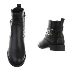 Flache Stiefeletten Reißverschluss, Blockabsatz, Riemen, Used Look - Schwarz -Schuh Rabatt Geschäft 29435430 03